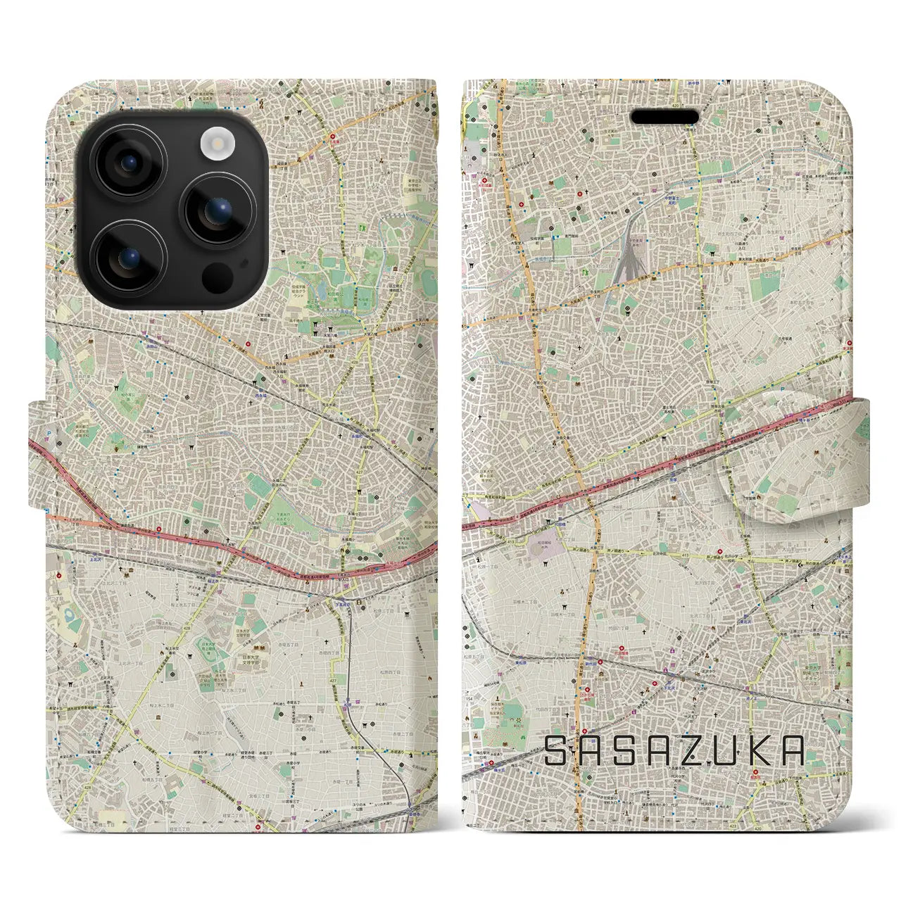 【笹塚（東京都）】地図柄iPhoneケース（手帳タイプ）ナチュラル・iPhone 16 用