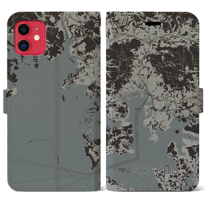 【佐世保（長崎県）】地図柄iPhoneケース（手帳タイプ）モノトーン・iPhone 11 用