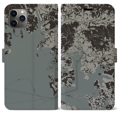 【佐世保（長崎県）】地図柄iPhoneケース（手帳タイプ）モノトーン・iPhone 11 Pro Max 用