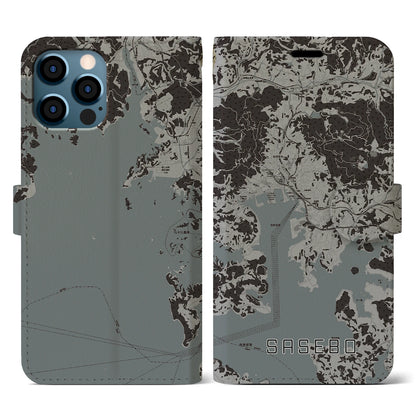 【佐世保（長崎県）】地図柄iPhoneケース（手帳タイプ）モノトーン・iPhone 12 / 12 Pro 用