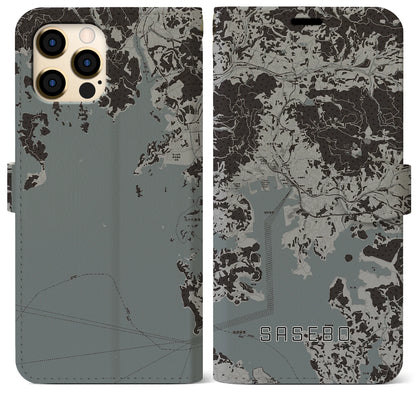 【佐世保（長崎県）】地図柄iPhoneケース（手帳タイプ）モノトーン・iPhone 12 Pro Max 用