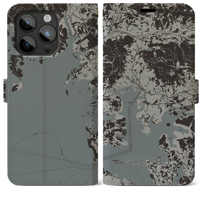 【佐世保（長崎県）】地図柄iPhoneケース（手帳タイプ）モノトーン・iPhone 15 Pro Max 用