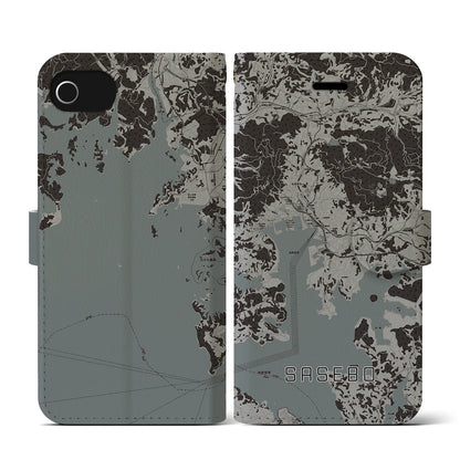 【佐世保（長崎県）】地図柄iPhoneケース（手帳タイプ）モノトーン・iPhone SE（第3 / 第2世代） / 8 / 7 / 6s / 6 用