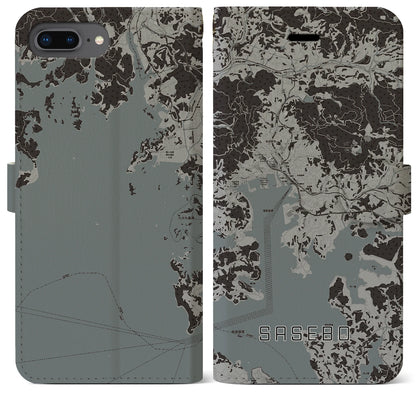 【佐世保（長崎県）】地図柄iPhoneケース（手帳タイプ）モノトーン・iPhone 8Plus /7Plus / 6sPlus / 6Plus 用