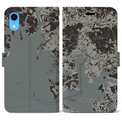 【佐世保（長崎県）】地図柄iPhoneケース（手帳タイプ）モノトーン・iPhone XR 用