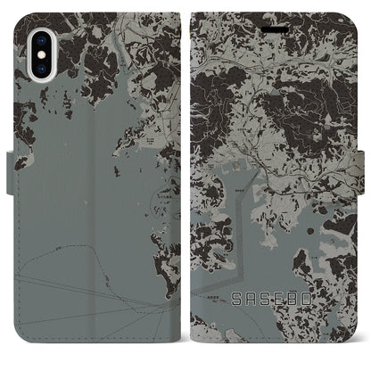 【佐世保（長崎県）】地図柄iPhoneケース（手帳タイプ）モノトーン・iPhone XS Max 用