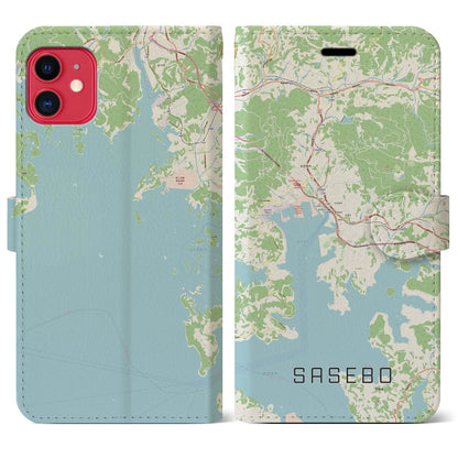 【佐世保（長崎県）】地図柄iPhoneケース（手帳タイプ）ナチュラル・iPhone 11 用