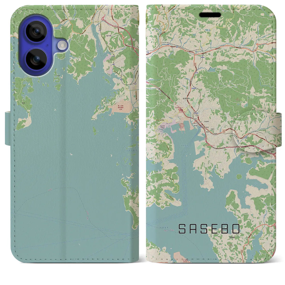 【佐世保(長崎県)】地図柄iPhoneケース(手帳タイプ)ナチュラル・iPhone 16 Pro Max 用