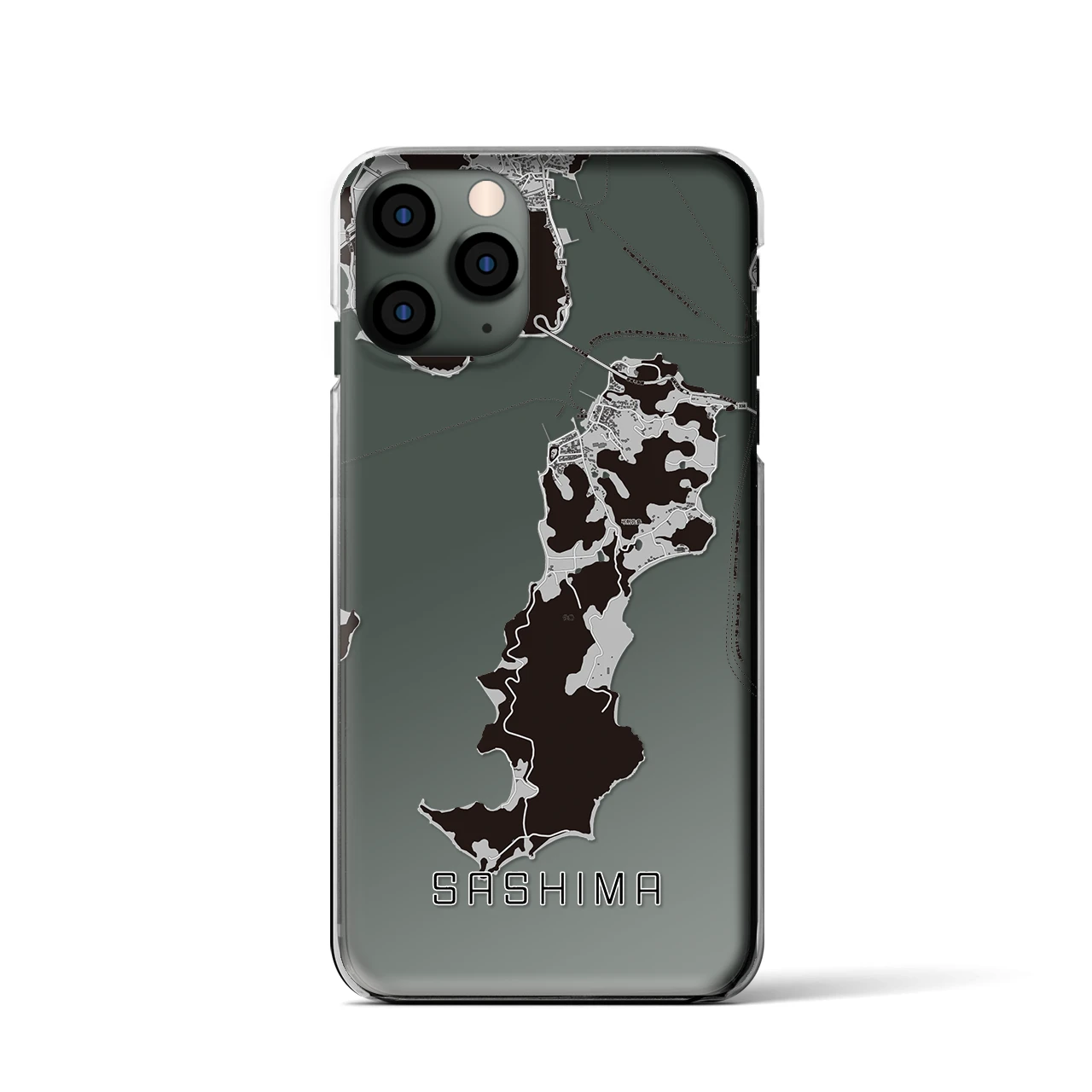 【佐島（愛媛県）】地図柄iPhoneケース（クリアタイプ）モノトーン・iPhone 11 Pro 用