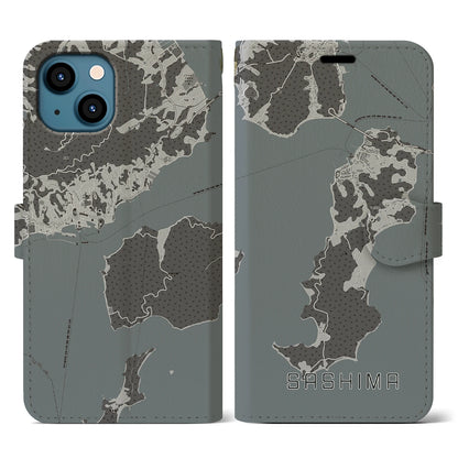 【佐島（愛媛県）】地図柄iPhoneケース（手帳タイプ）モノトーン・iPhone 13 用