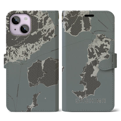 【佐島（愛媛県）】地図柄iPhoneケース（手帳タイプ）モノトーン・iPhone 14 用