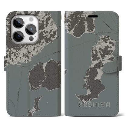 【佐島（愛媛県）】地図柄iPhoneケース（手帳タイプ）モノトーン・iPhone 14 Pro 用