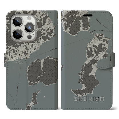 【佐島（愛媛県）】地図柄iPhoneケース（手帳タイプ）モノトーン・iPhone 15 Pro 用