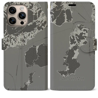 【佐島（愛媛県）】地図柄iPhoneケース（手帳タイプ）モノトーン・iPhone 16 Plus 用