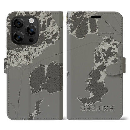 【佐島（愛媛県）】地図柄iPhoneケース（手帳タイプ）モノトーン・iPhone 16 用