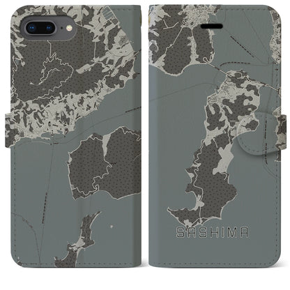 【佐島（愛媛県）】地図柄iPhoneケース（手帳タイプ）モノトーン・iPhone 8Plus /7Plus / 6sPlus / 6Plus 用