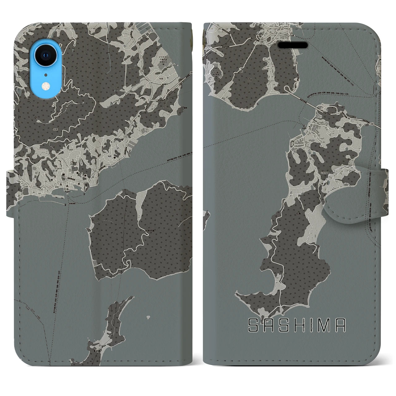 【佐島】地図柄iPhoneケース（手帳両面タイプ・モノトーン）iPhone XR 用