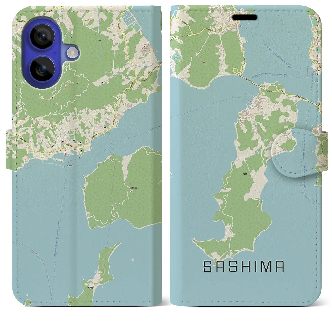 【佐島（愛媛県）】地図柄iPhoneケース（手帳タイプ）ナチュラル・iPhone 16 Pro Max 用