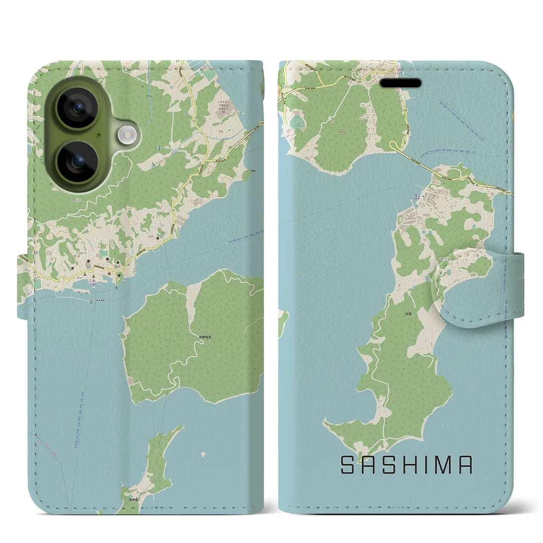 【佐島（愛媛県）】地図柄iPhoneケース（手帳タイプ）モノトーン・iPhone 17 Pro Max 用
