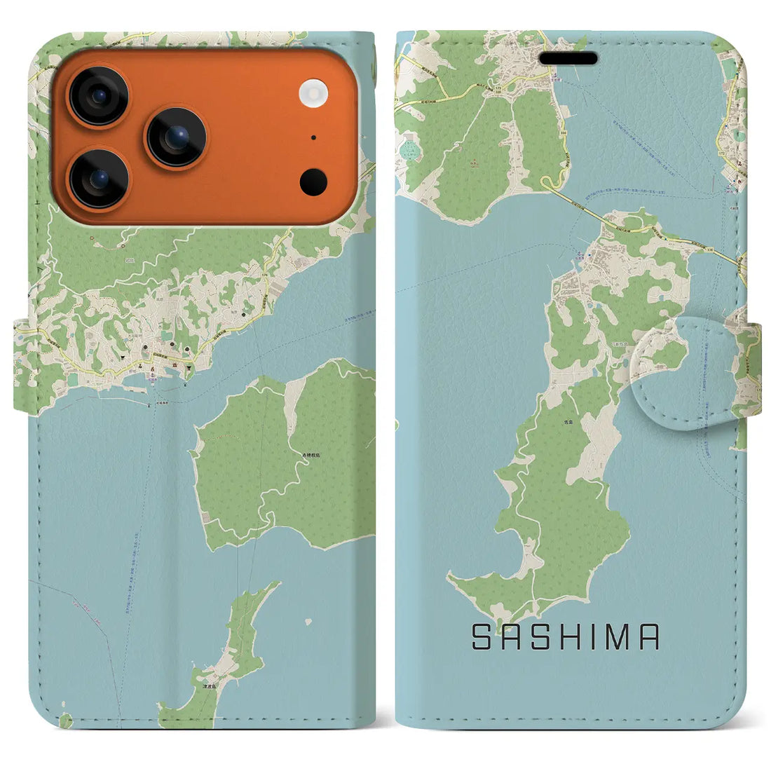 【佐島（愛媛県）】地図柄iPhoneケース（手帳タイプ）ナチュラル・iPhone 17 Pro Max 用