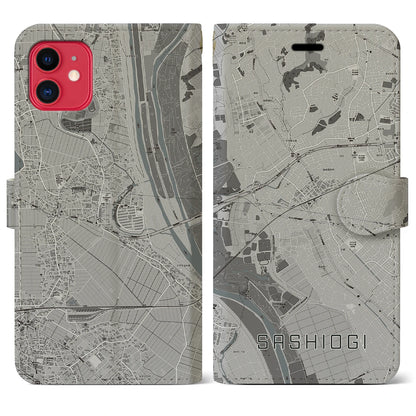 【指扇（埼玉県）】地図柄iPhoneケース（手帳タイプ）モノトーン・iPhone 11 用
