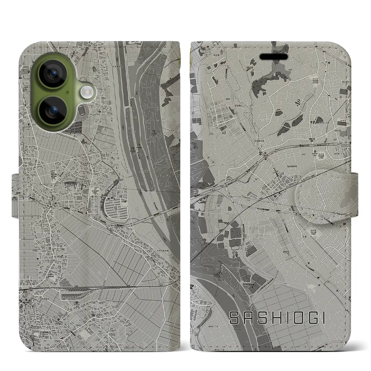 【指扇（埼玉県）】地図柄iPhoneケース（手帳タイプ）