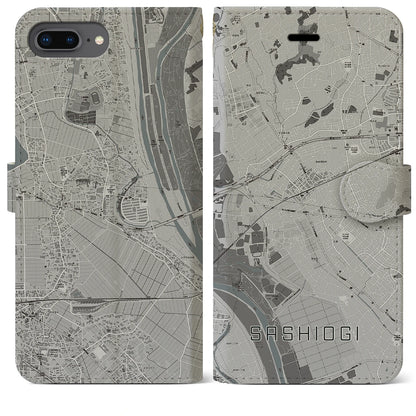 【指扇（埼玉県）】地図柄iPhoneケース（手帳タイプ）モノトーン・iPhone 8Plus /7Plus / 6sPlus / 6Plus 用