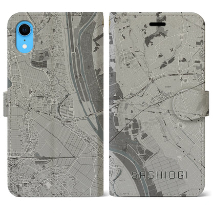 【指扇（埼玉県）】地図柄iPhoneケース（手帳タイプ）モノトーン・iPhone XR 用