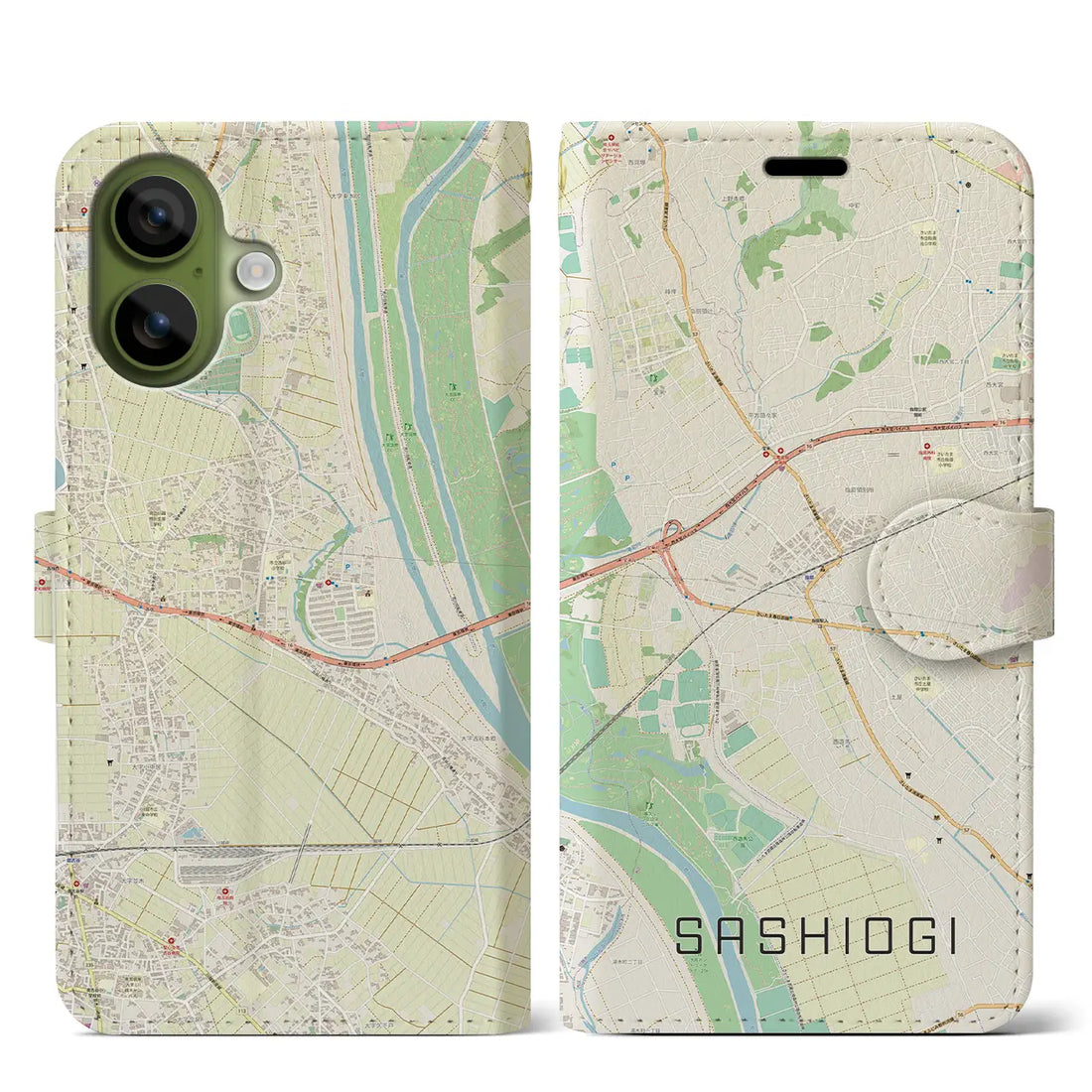 【指扇（埼玉県）】地図柄iPhoneケース（手帳タイプ）モノトーン・iPhone 17 Pro Max 用