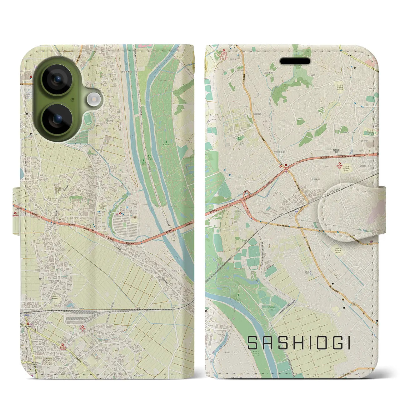 【指扇（埼玉県）】地図柄iPhoneケース（手帳タイプ）