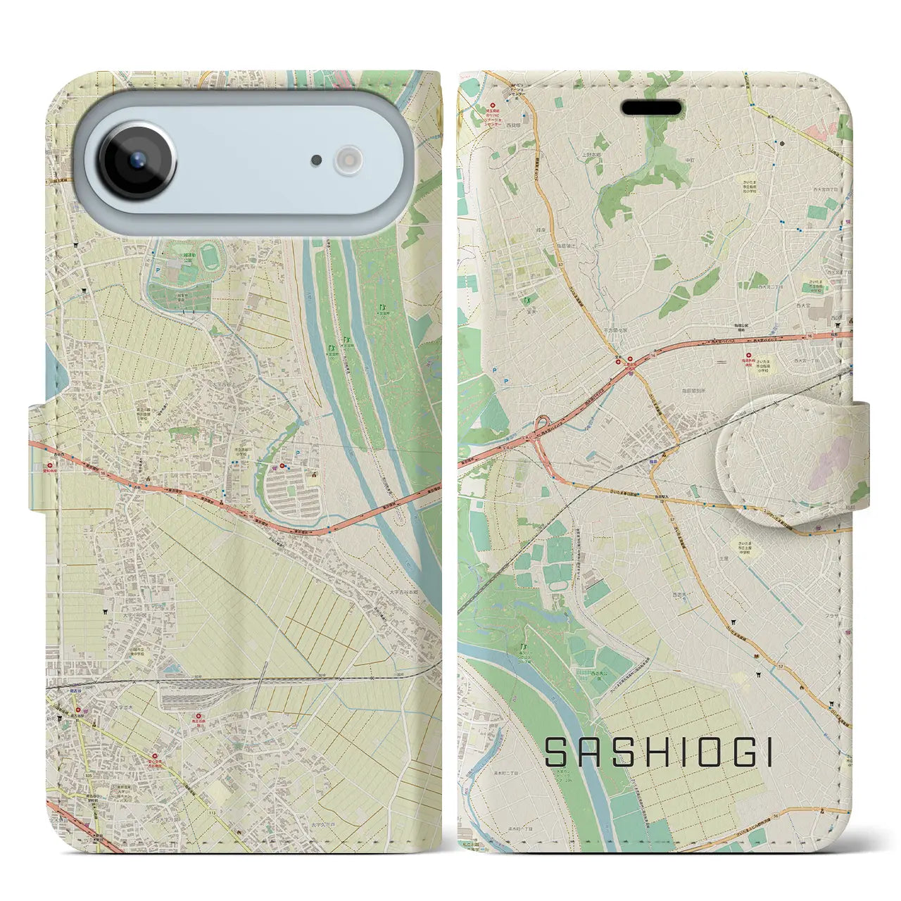 【指扇（埼玉県）】地図柄iPhoneケース（手帳タイプ）