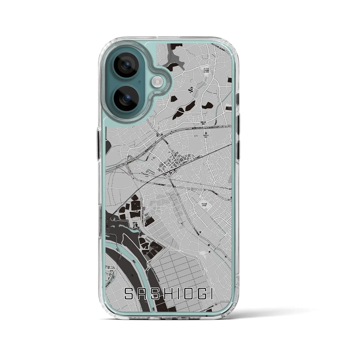 【指扇（埼玉県）】地図柄iPhoneケース（MagSafeタイプ）モノトーン・iPhone 16 Pro 用