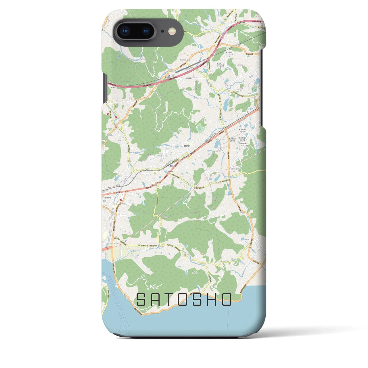 【里庄（岡山県）】地図柄iPhoneケース（バックカバータイプ）