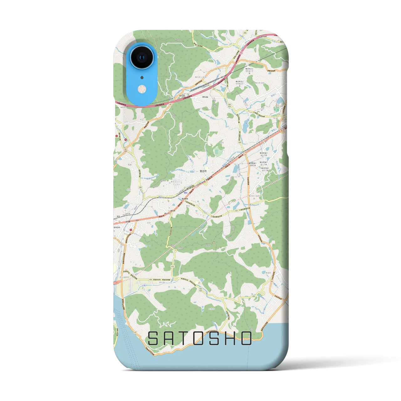 【里庄（岡山県）】地図柄iPhoneケース（バックカバータイプ）