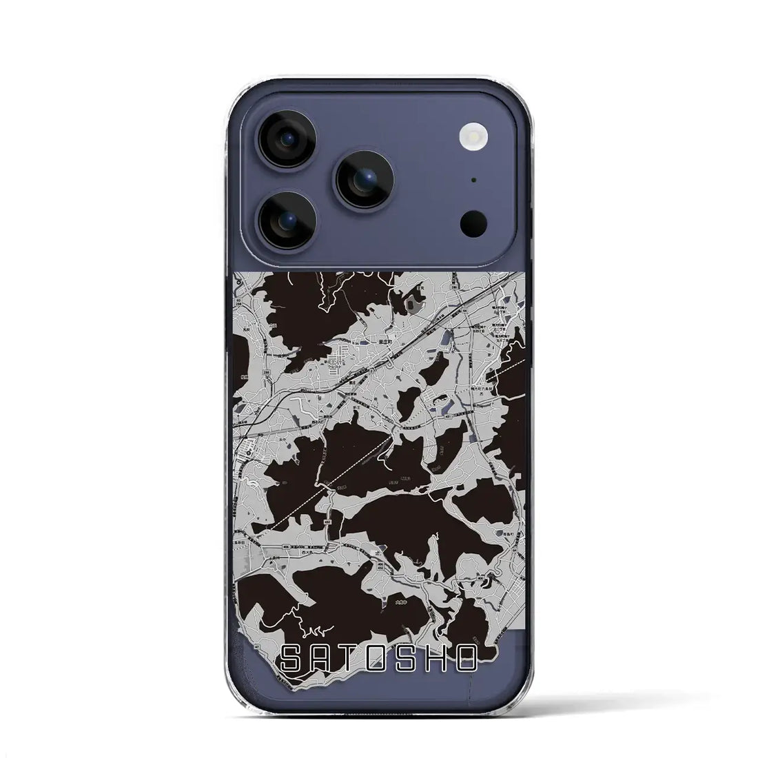 【里庄（岡山県）】地図柄iPhoneケース（クリアタイプ）モノトーン・iPhone 17 Pro Max 用