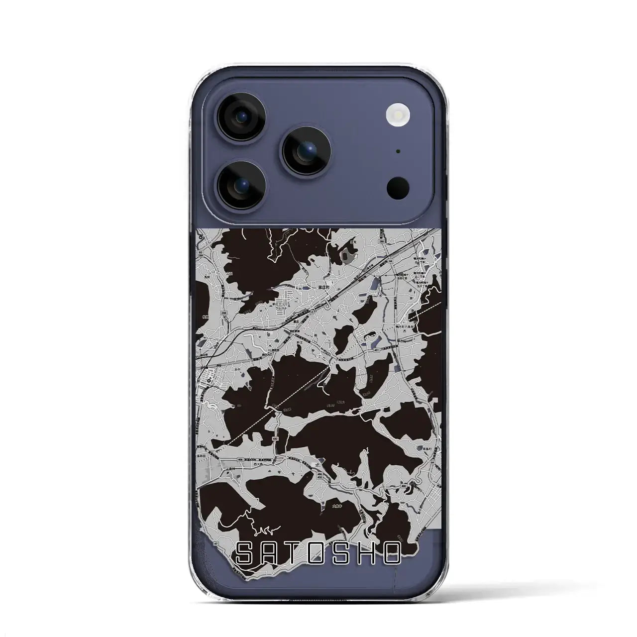 【里庄（岡山県）】地図柄iPhoneケース（クリアタイプ）モノトーン・iPhone 17 Pro Max 用