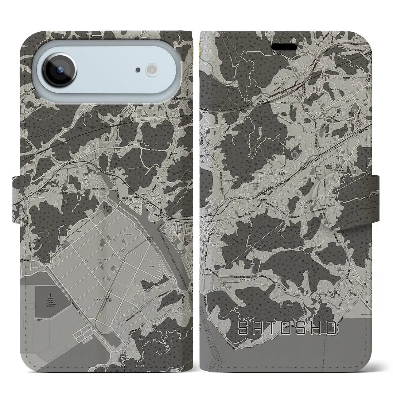 【里庄（岡山県）】地図柄iPhoneケース（手帳タイプ）