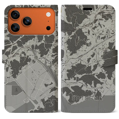 【里庄（岡山県）】地図柄iPhoneケース（手帳タイプ）