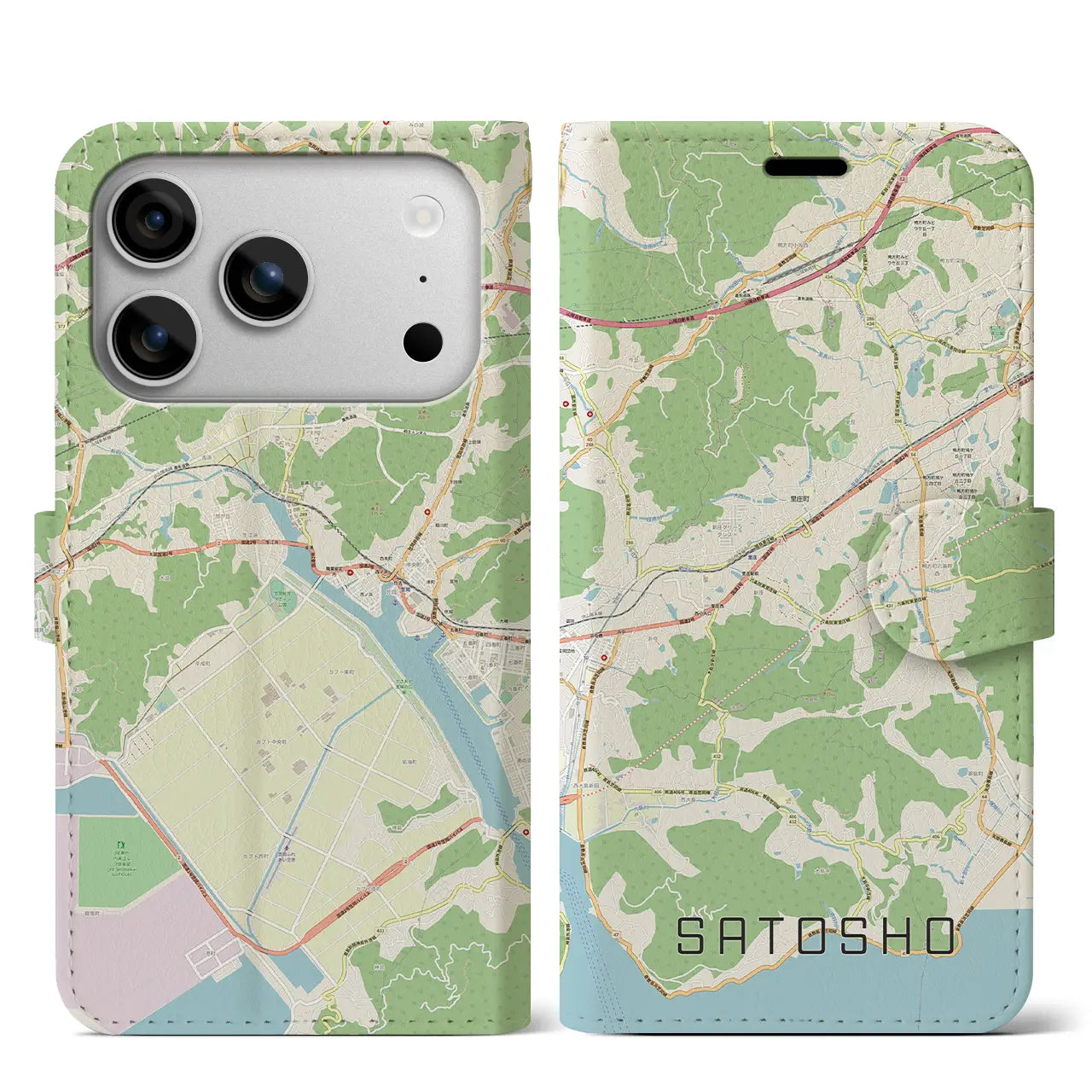 【里庄（岡山県）】地図柄iPhoneケース（手帳タイプ）