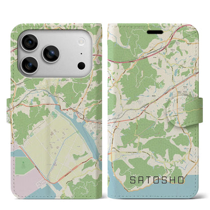 【里庄（岡山県）】地図柄iPhoneケース（手帳タイプ）