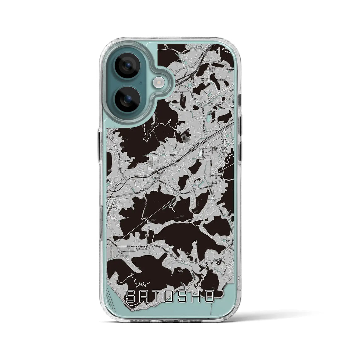 【里庄（岡山県）】地図柄iPhoneケース（MagSafeタイプ）モノトーン・iPhone 16 Pro 用