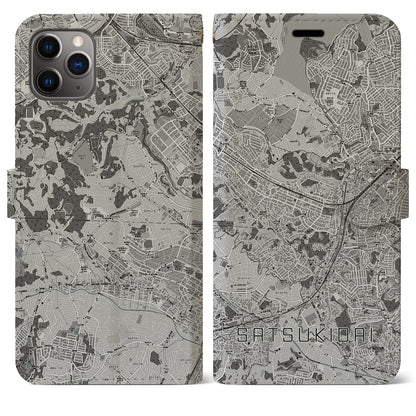 【五月台（神奈川県）】地図柄iPhoneケース（手帳タイプ）モノトーン・iPhone 11 Pro Max 用