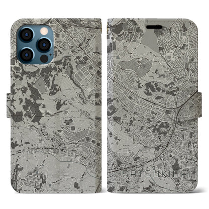 【五月台（神奈川県）】地図柄iPhoneケース（手帳タイプ）モノトーン・iPhone 12 / 12 Pro 用