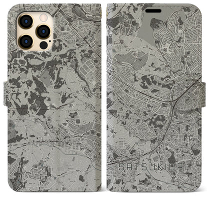 【五月台（神奈川県）】地図柄iPhoneケース（手帳タイプ）モノトーン・iPhone 12 Pro Max 用