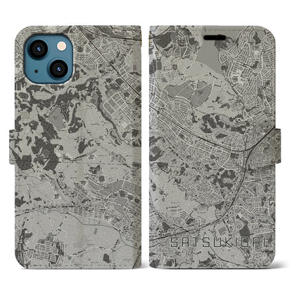 【五月台（神奈川県）】地図柄iPhoneケース（手帳タイプ）モノトーン・iPhone 13 用