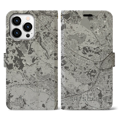 【五月台（神奈川県）】地図柄iPhoneケース（手帳タイプ）モノトーン・iPhone 13 Pro 用