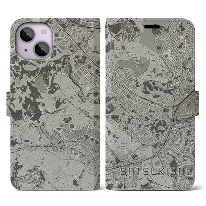 【五月台（神奈川県）】地図柄iPhoneケース（手帳タイプ）モノトーン・iPhone 14 用