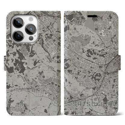 【五月台（神奈川県）】地図柄iPhoneケース（手帳タイプ）モノトーン・iPhone 14 Pro 用