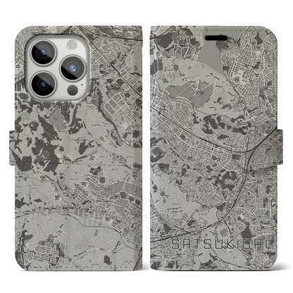 【五月台（神奈川県）】地図柄iPhoneケース（手帳タイプ）モノトーン・iPhone 15 Pro 用