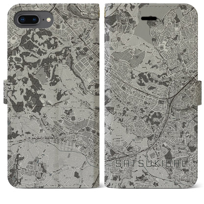 【五月台（神奈川県）】地図柄iPhoneケース（手帳タイプ）モノトーン・iPhone 8Plus /7Plus / 6sPlus / 6Plus 用